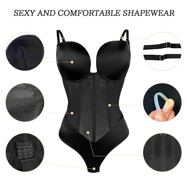 Kvinnor Djup V Rygglös Bodysuit Strap U Plunge Thong Bottom Shapewear Sömlösa underkläder Sexiga underkläder Osynlig BH Body Shaper Beige M