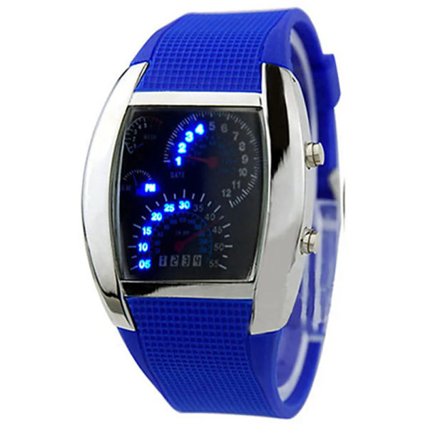 HET FÖRSÄLJNING！！！New Arrival Mode Män Kvinnor LED Digital Dashboard Mönster Urtavla Sport Armbandsur Watch Dark Blue Band