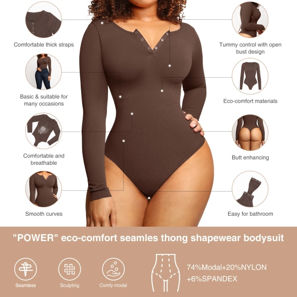 HEXIN Women's Colombianas Faja Shapewear Body Ytter långärmad stringtrosa Full täckning Platta buken Rumplyft Kroppsformad Black 3XL-4CL