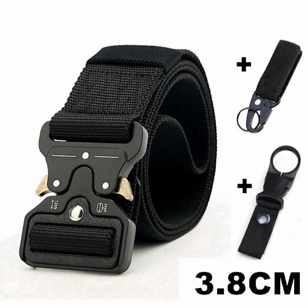 125-145CM taktiskt armébälte Militärträning Battle Nylon midjebälte Överlevnadstillbehör Krok Automatiska metallspännen för män 3.8cm B belt 2 hook 125cm