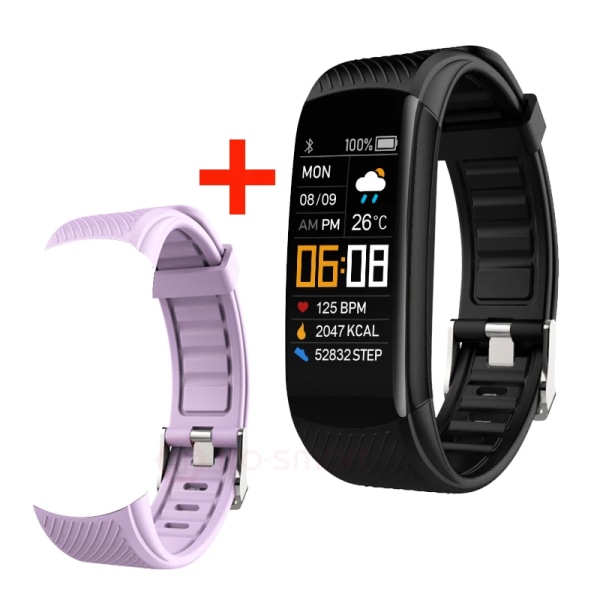 C5S Smart Watch Dam Blodtrycksmätare Vattentät Pulsklocka Fitness Watch Armband För Android iOS Män Smartwatch Black Add LP strap
