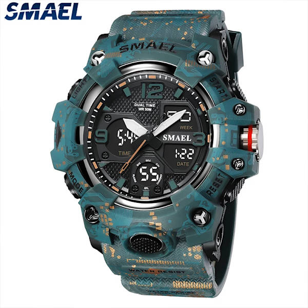 Watch Watch För män Väckarklocka Stoppur LED Digital Bakgrundsbelysning Dual Time Display 8008 Herrklockor Vattentät CAMO-BLUE
