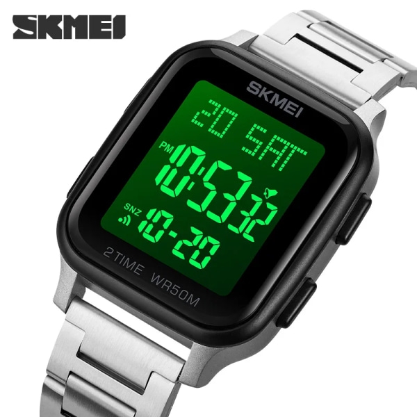 Herrklockor Vattentät Sport Digital LED- watch Alarm Chrono Elektronisk klocka Man Student Armbandsur SKMEI Relogio Masculino Silver