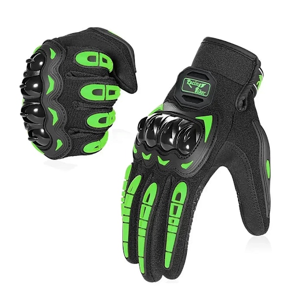 Nyskapande Dödskalle Termiska Motorcykelhandskar Guantes Vattentäta Pekskärm Helfinger Läder Anti-Fall Moto Halkfria Åkhandskar Herr green XL