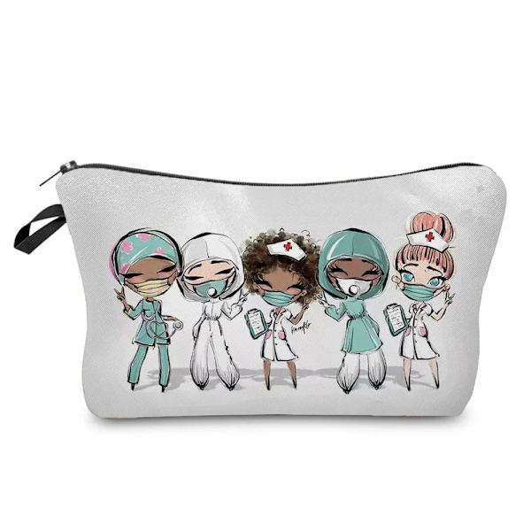 Tecknad Tandläkare Sjuksköterska Print Kosmetikväskor Mode Kvinnor Designer Sminkväska Värmeöverföring Organizer Pennfodral hz4533 Nurse Bag