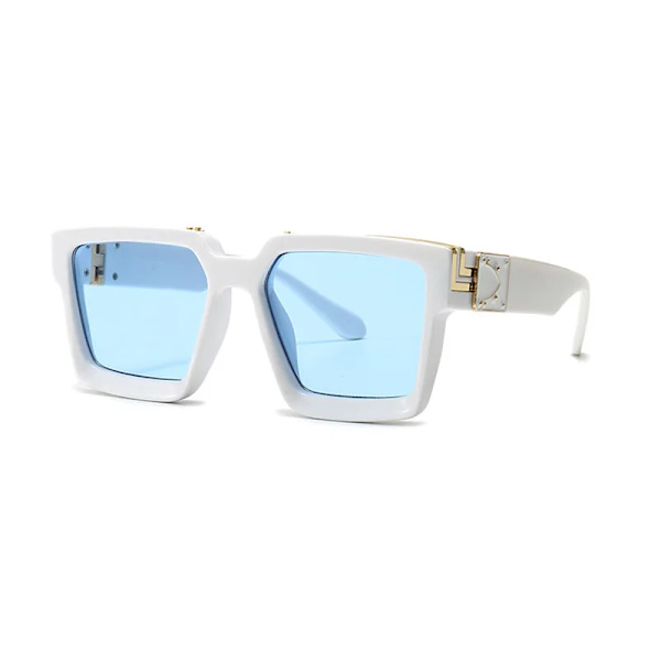 SHAUNA Retro fyrkantiga solglasögon Kvinnor Märke Designer Sommarstilar Godisfärger Mode Silver Spegelskärmar Män UV400 White Blue as the picture