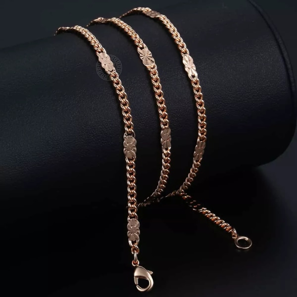 3mm Dam Flickhalsband Curb Cuban Chain 585 Rose Gold Colour Halsband Mode Smycken 50cm 60cm DCN12 20inch 50cm