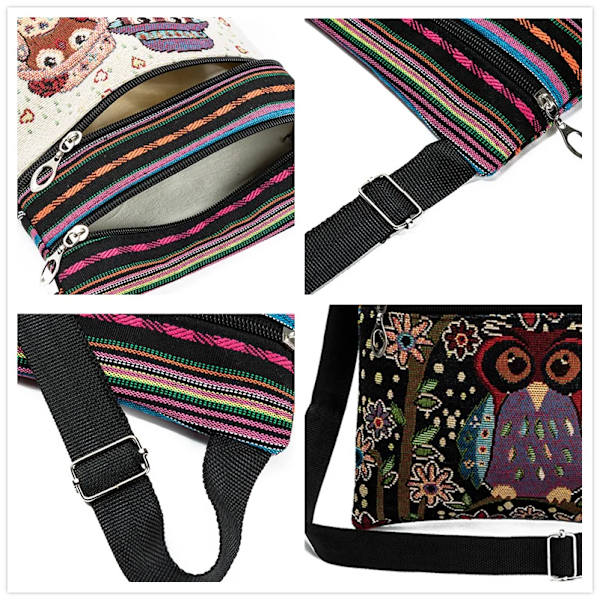 Miyahouse Casual Liten Dubbel Dragkedja Messenger Bag Kvinnor Tecknad Uggla Printed Flap Bag Axelväska Damer 550c
