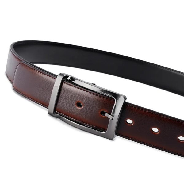 Vändbart bälte i äkta läder för män med roterat spänne två i ett stort och högt 0068-BK Cognac 100cm (Waist 85cm)