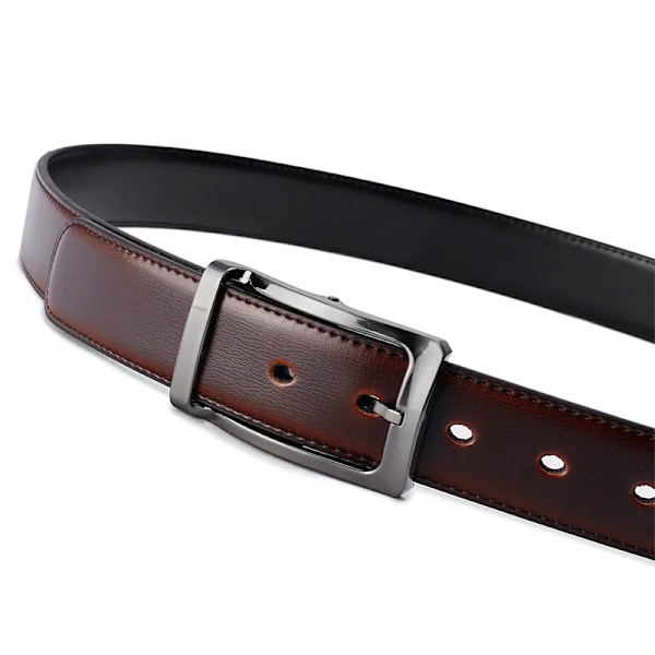 Vändbart bälte i äkta läder för män med roterat spänne två i ett stort och högt 0068-BK Cognac 70cm (Waist 55cm)
