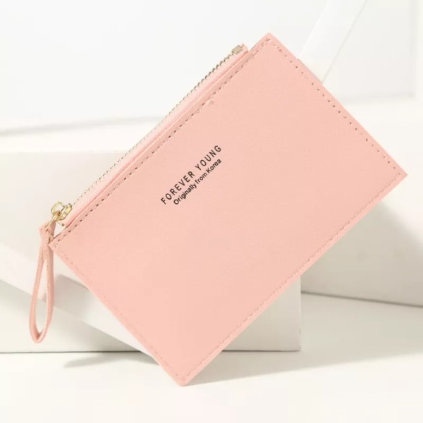 ID-kortshållare för män och kvinnor PU-blixtlås liten myntväska hållare enfärgad case visitkortshållare Pink