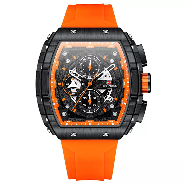 MINI FOCUS Chronograph Quartz klockor för män Militär sport silikonrem Vattentät armbandsur med Tonneau Dial Auto Date 0399Orange