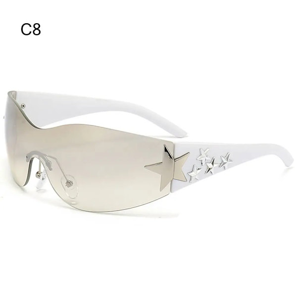 Y2K Solglasögon för kvinnor Män Trendiga båglösa Star Punk One Piece Goggles Oversized Wrap Around Solglasögon 2000-talsglasögon UV400 Solglasögon B-C8