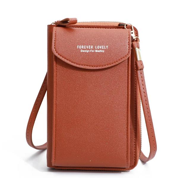 3 stilar kvinnor väskor mjuka läder plånböcker Pekskärm mobiltelefon handväska Crossbody axelrem handväska för dam Brown 3