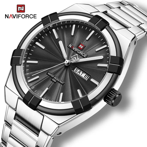 NAVIFORCE Militär watch för män Vattentät manlig klocka Stålband Quartz Dag- och datumvisning Man Armbandsur Reloj Hombre SBE