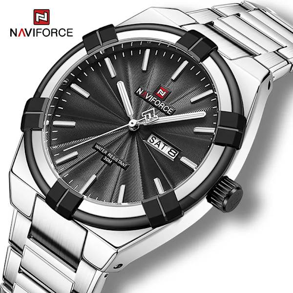 NAVIFORCE Militär watch för män Vattentät manlig klocka Stålband Quartz Dag- och datumvisning Man Armbandsur Reloj Hombre SW-BOX