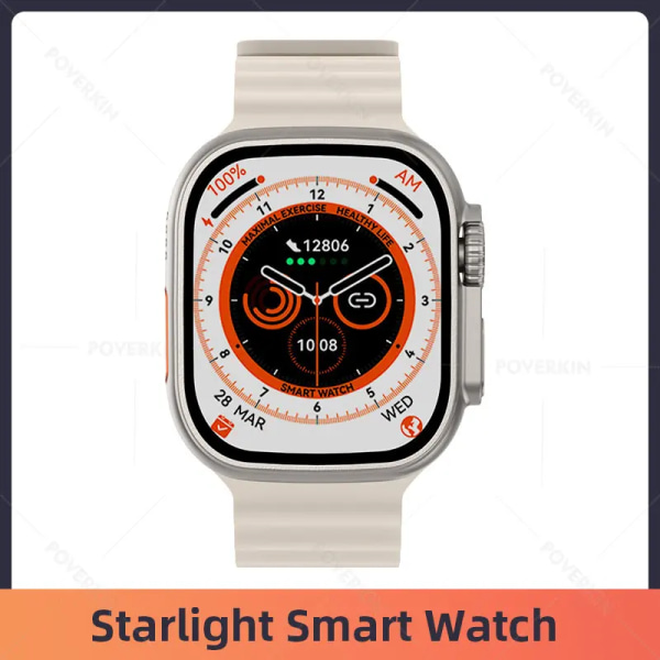 Ultra Smartwatch NFC Bluetooth Call Herr Dam Smart Watch Blood Oxygen Sleep Monitor Titanlegering Case 49mm Series 8 Starlight