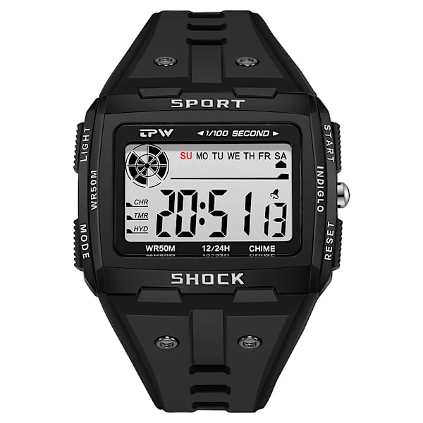 TPW Oversized Digital Watch Big Numbers Lätt att läsa 5ATM Vattentålig Black02
