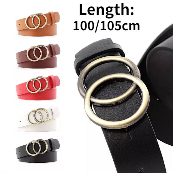 Dammode Stor dubbelring Cirkel Metallspänne Bälte Vild midjeband Dam Breda läderremmar Bälten för fritidsklänning Jeans Style 2 Camel One Size