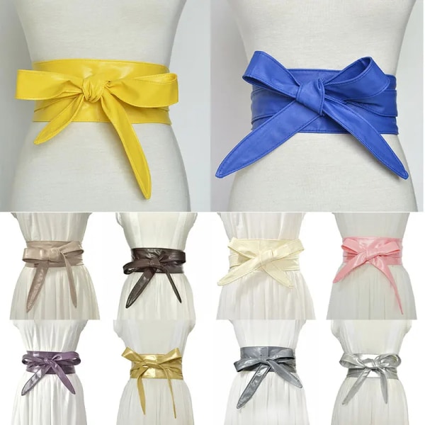 Kvinnor Snörning Pu-läderbälte Nytt Bowknot Bälten Längre Bred Bind Midjeband Slips Rosett Dam Klänning Dekoration Mode 2022 Orange one size