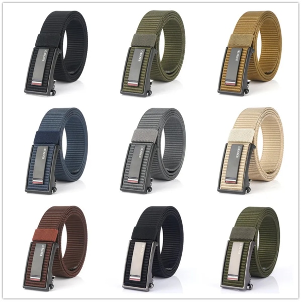 Nytt mode herrbälte Toppkvalitet Bekväma nylon för män Metall Automatiskt spänne Ung Canvas Taktisk designerbälte Khaki Belt B Set 120cm Adjustable