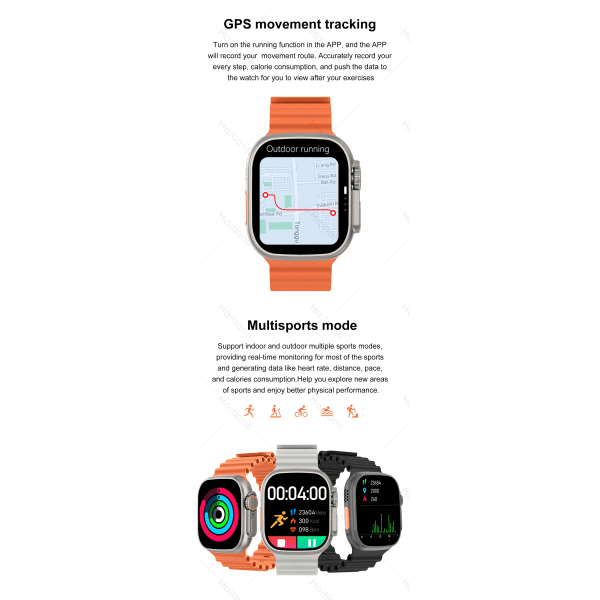 Smart Watch Ultra Ocean Band Series 8 Smartwatch Kroppstemperatur Mätning av Bluetooth -samtal Män Dam Fitness Armband 49 mm Gray