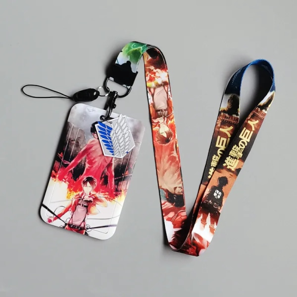 1 Set Japanska Anime Kortfodral Kort Nyckel Lanyard Cosplay Badge ID-kort Hållare Halsband Nyckelringar Attack on Titan JJ-D