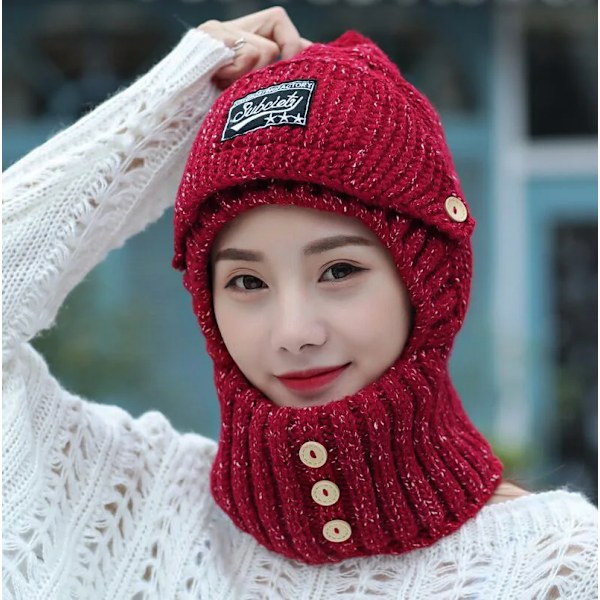 Vinterstickade mössor för kvinnor, tjocka och varma beanie-mössor, skallemössor, balaclava, bonnet, beanie-kepsar, utomhusridning red