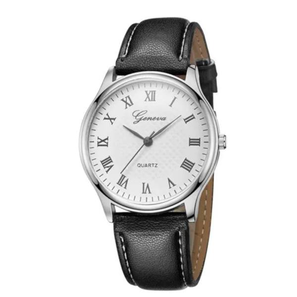 Modernt mode svart kvarts herrklockor Tide Brand Läderband Big Dial Herr Business Clock Relojes Hombre Black Silver