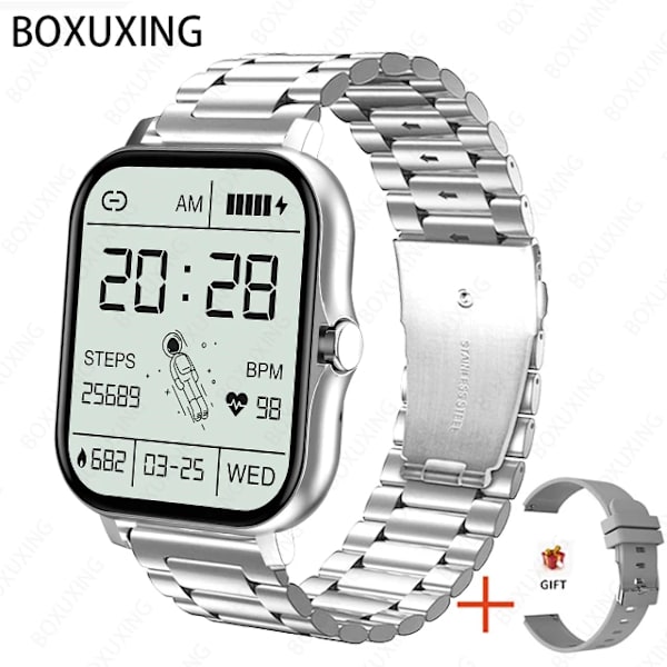 Ny Bluetooth samtal Watch Män Kvinnor Sov Puls Blodtryck Sport Smart Klocka Mode Dam Smartwatch Kvinna steel belt silver(.1097)