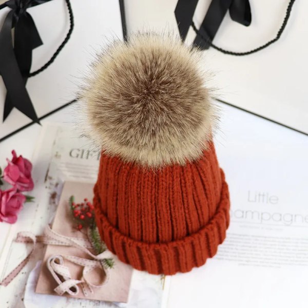 Ny Pom Pom-hatt - Trendig vinterhatt för flickor och kvinnor - Varma mössor av hög kvalitet Beige Kid