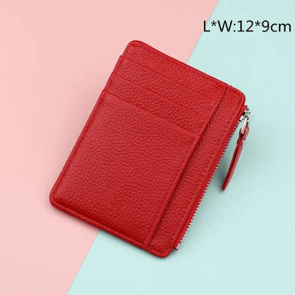 PU-läder Dam-ID Kreditbankkortshållare Dragkedja Smal plånbok Mode Liten myntväska Pengar Clip- case Cover A Red