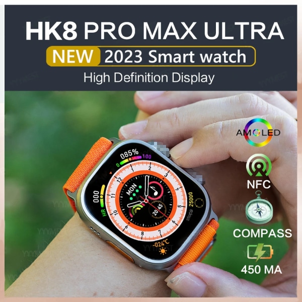 HK8 Pro MAX Ultra Smart Watch Series 8 49 mm 2,12 tum Amoled HD-skärm Hög uppdateringsfrekvens NFC Kompass Man Kvinna Sport SmartWatch and ocean strap-d