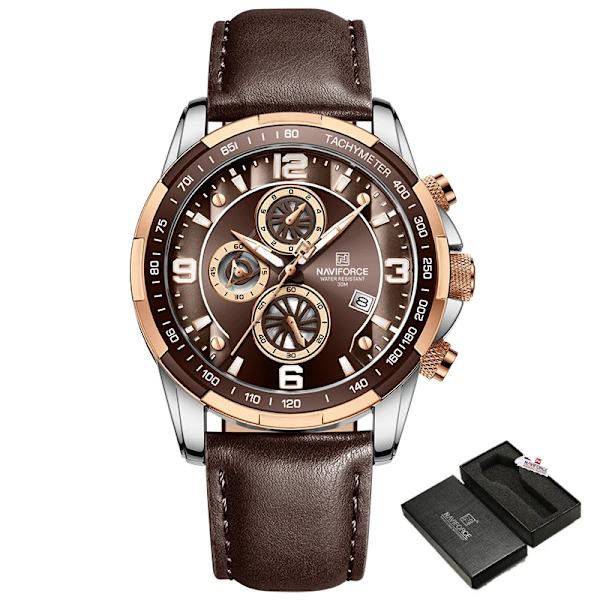 Toppmärke NAVIFORCE klockor för män Vattentät läder Quartz Watch Kronograf Sportarmbandsur Lysande manlig klocka With Box1