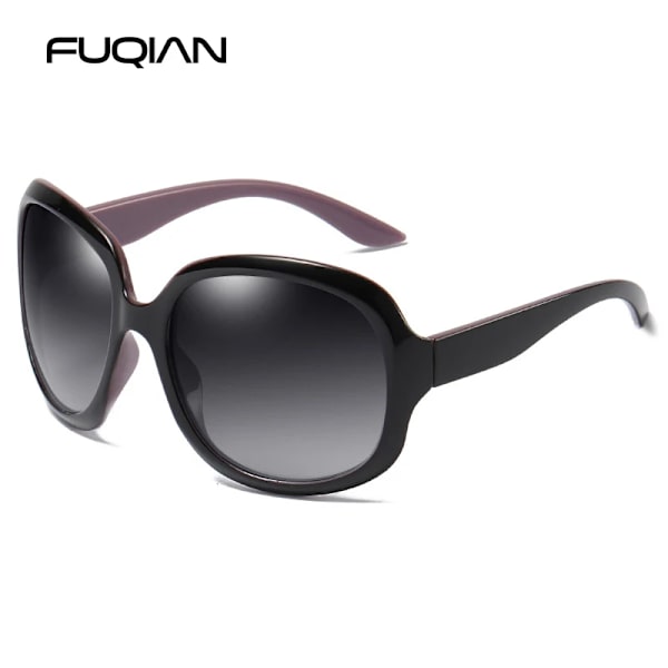 FUQIAN Brand Design Elegant polariserade överdimensionerade runda solglasögon Dam Enkelt mode Stora plast Solglasögon dam UV400 Black Purple Grey Polarized