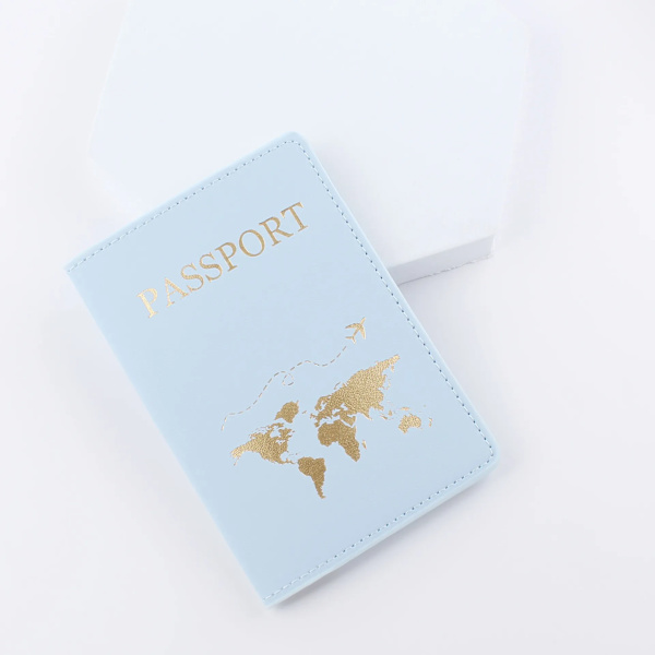 Cover i PU-läder Mode 2022 Case för kvinnor för män Resedokument case A Light Blue