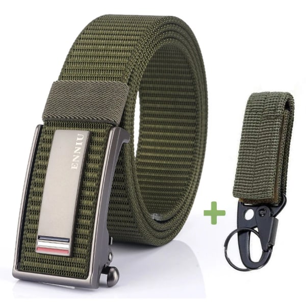 Nytt mode herrbälte Toppkvalitet Bekväma nylon för män Metall Automatiskt spänne Ung Canvas Taktisk designerbälte Green Belt B Set 120cm Adjustable