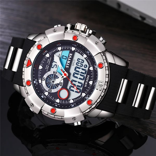 Stryve 8001 Vattentäta armbandsur för män med dubbla rörelser relojes manlig modedesigner herr lyxklockor Red