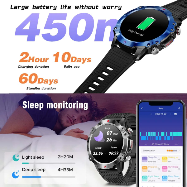 SENBONO HERO Smart Watch för män Utomhus Sport Bluetooth Call Watch 1,39 tums skärm 450mAh IP68 Vattentät Smartwatch Herr Dam black