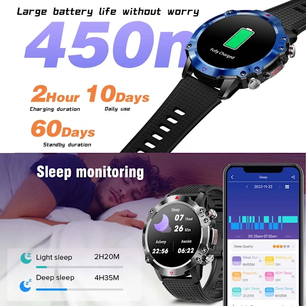 SENBONO HERO Smart Watch för män Utomhus Sport Bluetooth Call Watch 1,39 tums skärm 450mAh IP68 Vattentät Smartwatch Herr Dam black add a strap