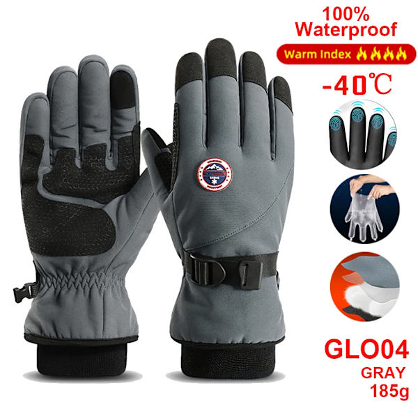 Thermal vinter vattentät män kvinnor handskar pekskärm vindtäta handskar utomhussport varm cykling snö skid handskar helfinger GLO04 GRAY M
