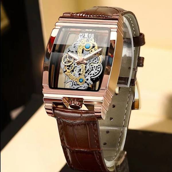 2023 Mode Watch Toppmärke Lyx Sport Kvarts Herrklockor Stål Vattentät ihålig Armbandsur Herr Relogio Masculino Rose gold