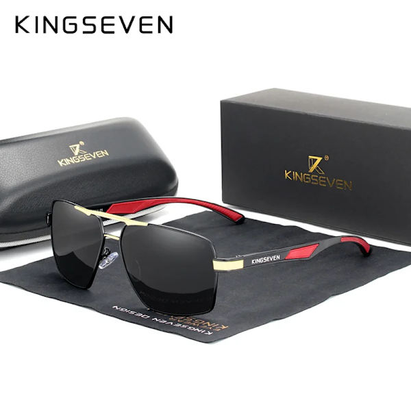 KINGSEVEN Aluminium Solglasögon för män Polariserad lins Brand Design Tempel Solglasögon Beläggning Spegel Glasögon Oculos de sol 7719 Gold Gray Original