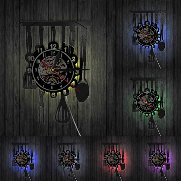 Köket Hemmets Hjärta Inspirerad Vinylskiva Klocka Modern Design Vinyl Väggklocka Kök Inredning Ljudlösa Tidsmätare With LED(.104)