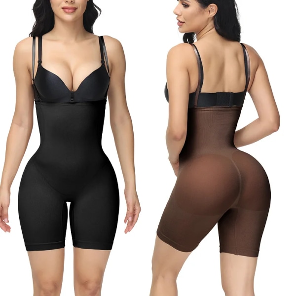 Sömlös kroppsdräkt för kvinnor Postpartum modellering Push Up Korsett Butt Lifter Shapewear Bantning Body Shaper Bröstförbättrande underkläder Coffee M