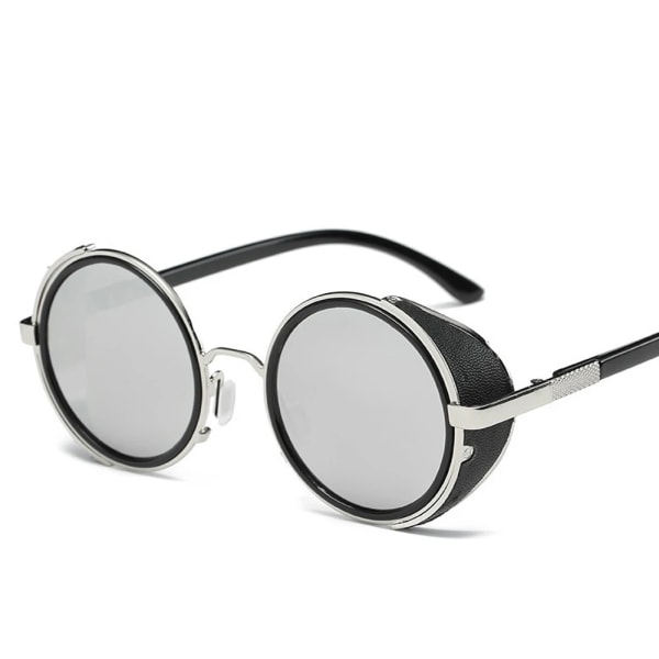 2023 Mode Vintage Runda SteamPunk Flip Up Solglasögon Klassiska Dubbellagers Clamshell Design Solglasögon Oculos De Sol 6-Gold-Red As Picture