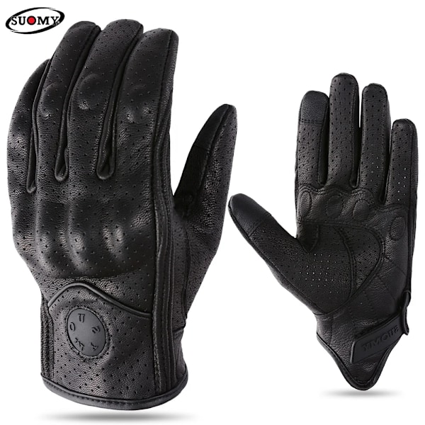Suomy Sommar Brun Motorcykelhandskar Fingerlösa Getläder Moto Åkhandske Halv Finger Retro Herr Dam Motorcykel Halv Handske SU13 Black-Hole XL
