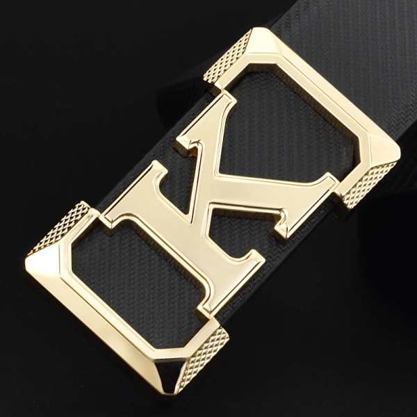 K bokstaven Casual bälte för män Vit modedesigner bälten pojke fritid Koskn midjerem äkta läder metallspänne Midjeband black gold buckle 110cm