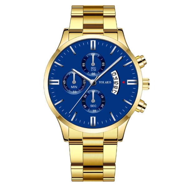 Mode Herr Sportklockor Lyx Herr Rostfritt stål Quartz Watch för Man Business Casual Watch Steel Gold Blue