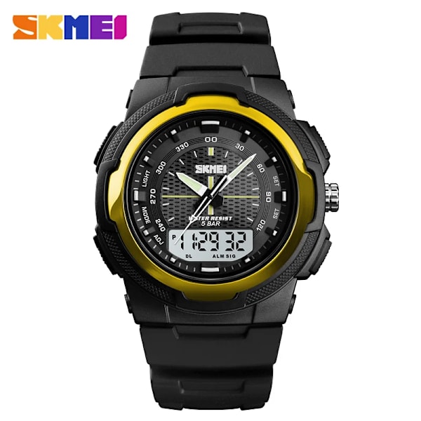 SKMEI Dual Display Quartz Watch Herr Utomhussportklockor Digitala Elektroniska Herrklockor Vattentät Top Märke Lyx Watch gold